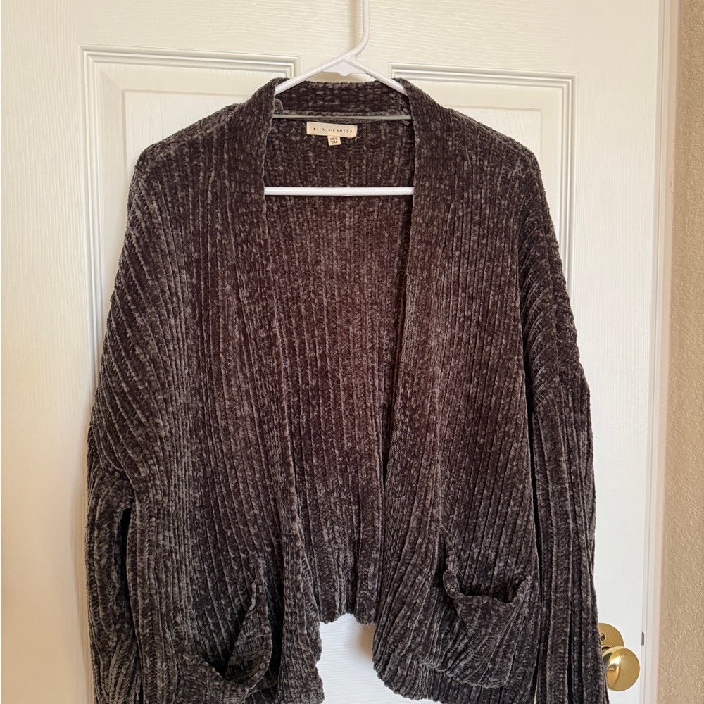 La Hearts Ribbed Brown Cardigan